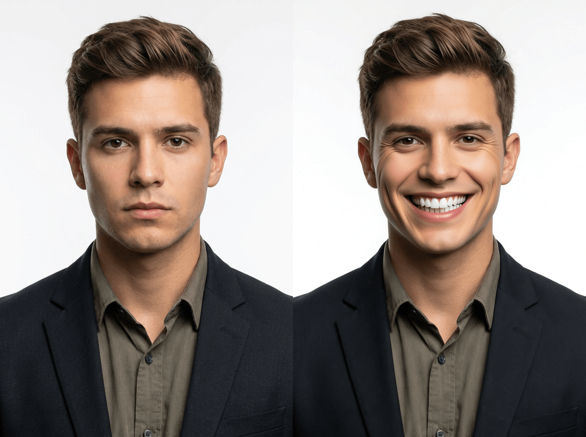 AI facial expression transformation - add smile or change emotions