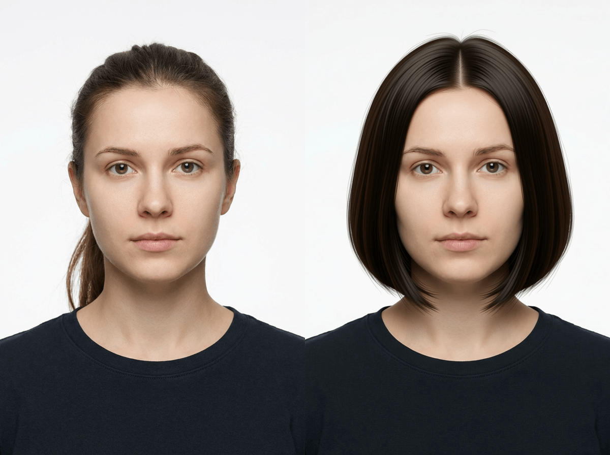 AI hairstyle transformation showing before and after - try new haircuts virtually
